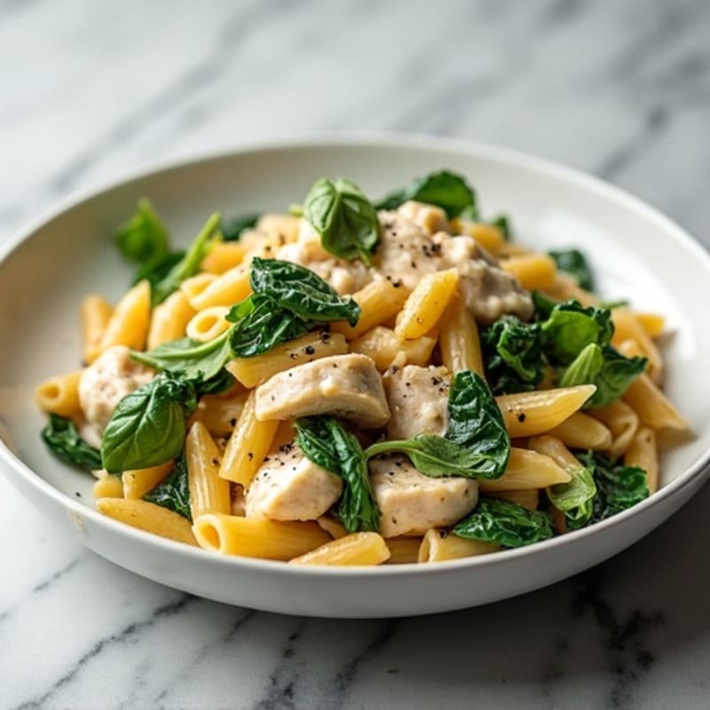 Creamy Garlic Chicken Pasta with Fresh Spinach