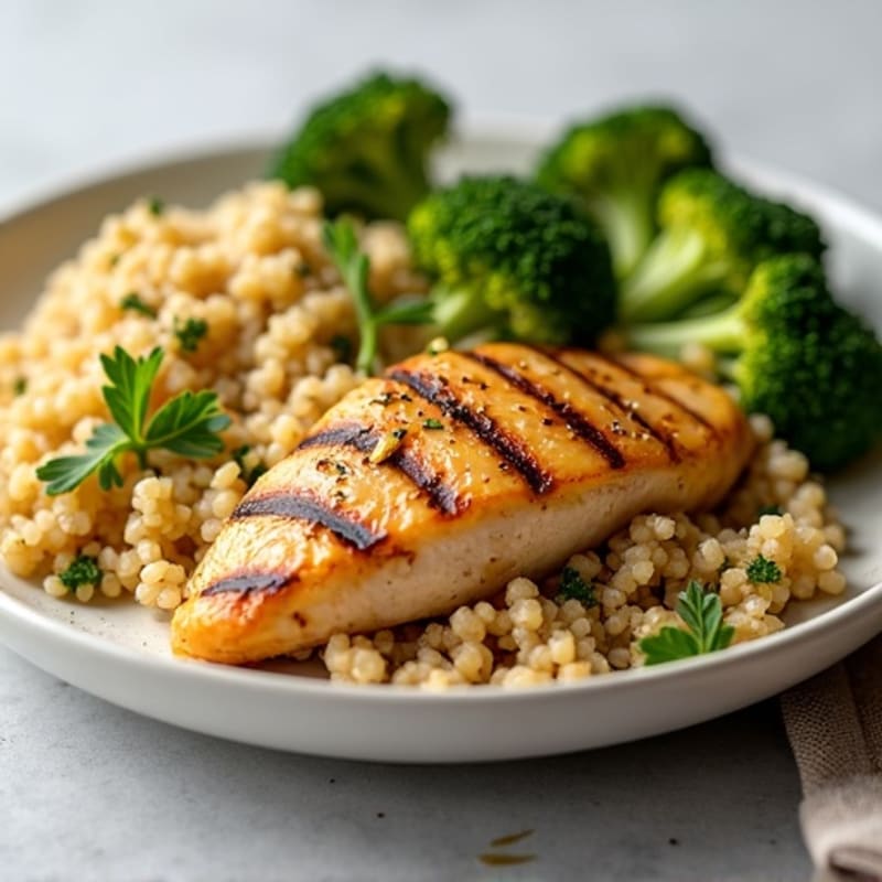 Grilled Chicken Breast with Quinoa and Roasted Broccoli