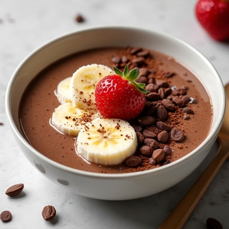 Creamy Chocolate Fudge Protein Smoothie Bowl with Crunchy Cacao Nibs