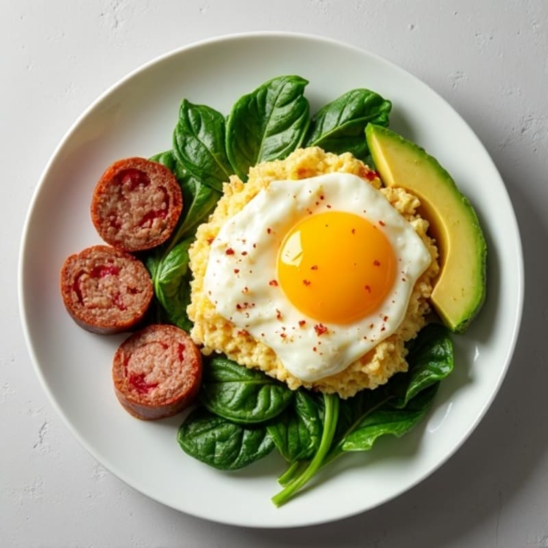 Cottage Cheese Scramble with Turkey Sausage and Spinach
