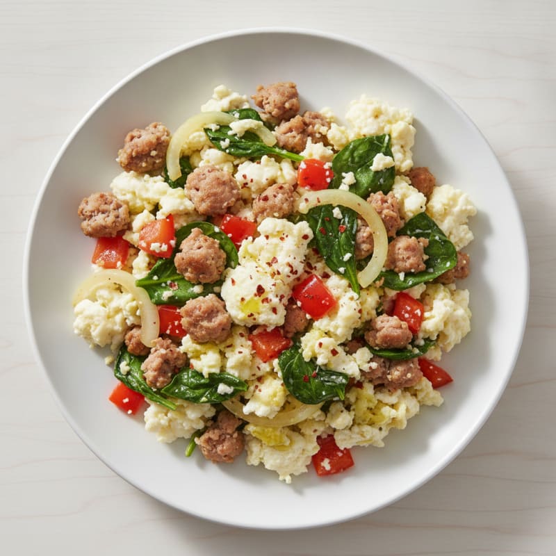 Egg White Vegetable Scramble with Turkey Sausage