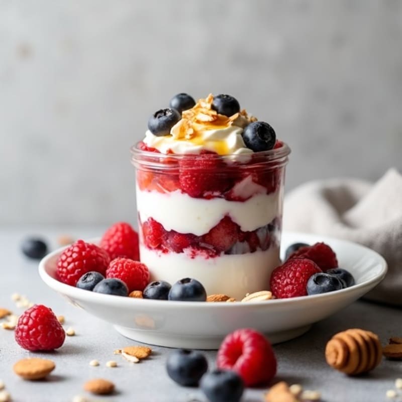 Greek Yogurt Protein Parfait with Mixed Berries and Almonds