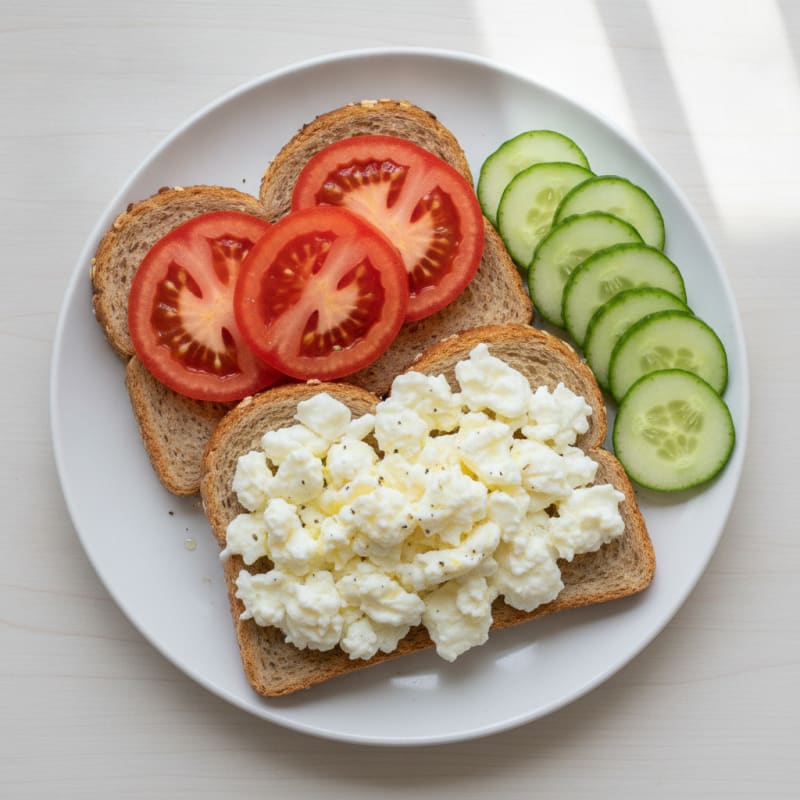 Egg White and Tomato Toast with Cucumber Slices