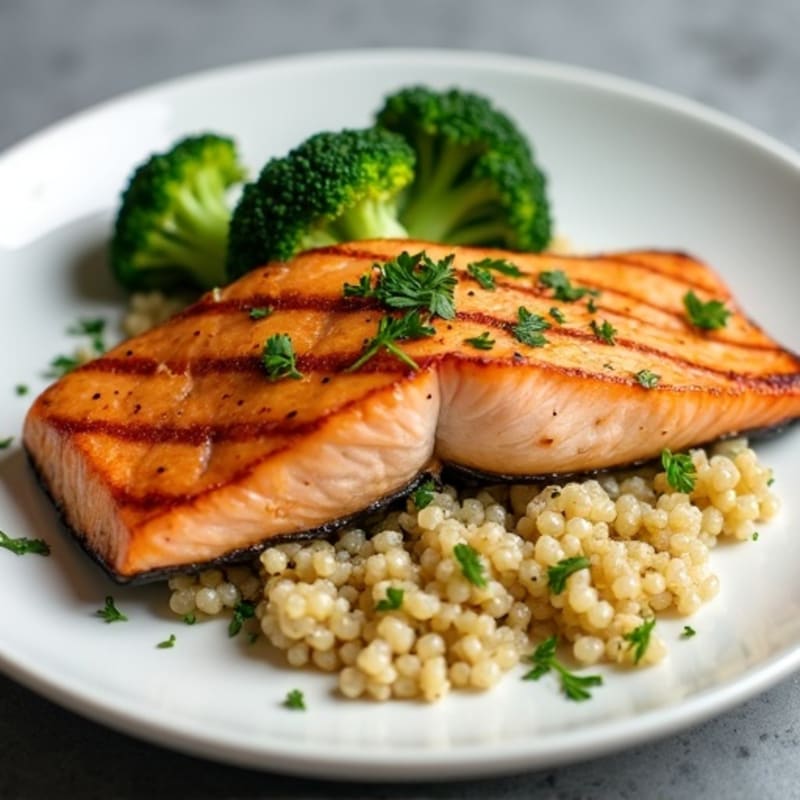 Grilled Salmon with Steamed Broccoli and Quinoa