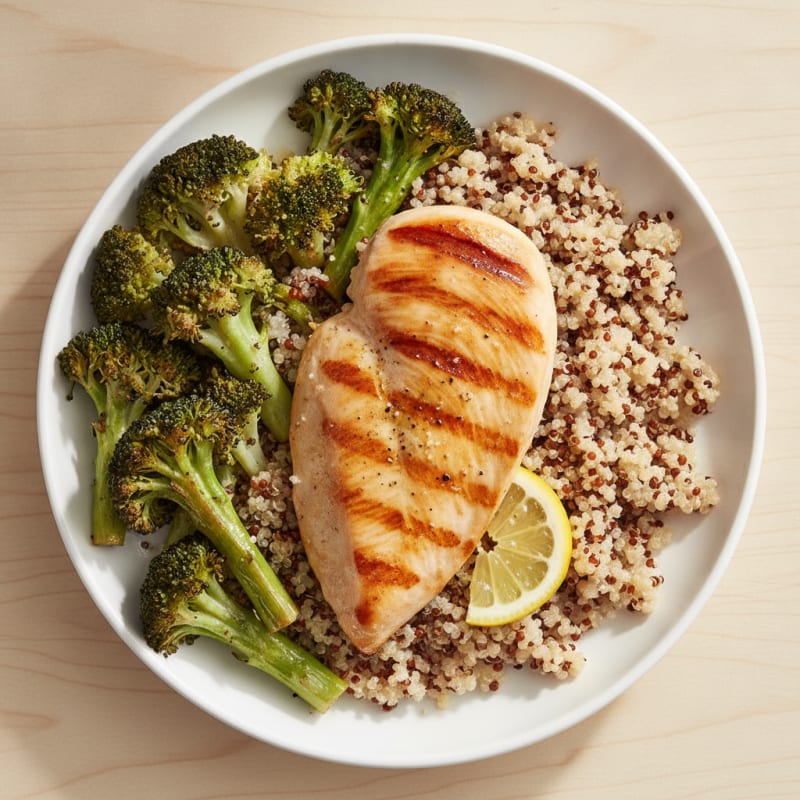 Grilled Chicken Breast with Quinoa and Roasted Broccoli