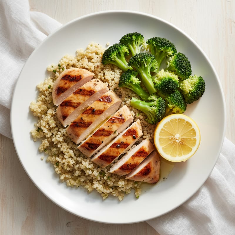 Grilled Chicken Breast with Quinoa and Steamed Broccoli