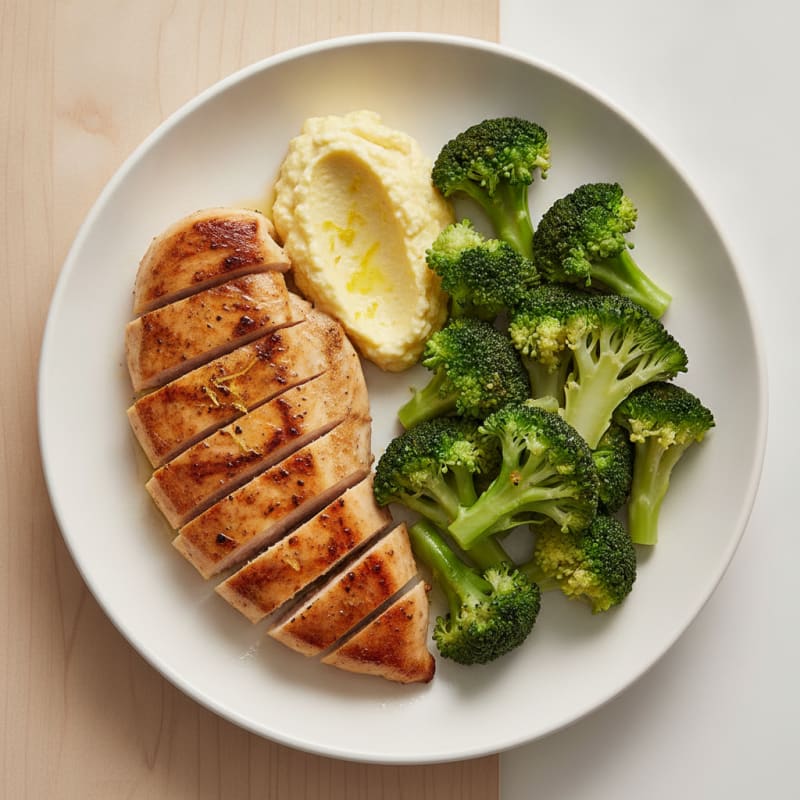 Grilled Chicken Breast with Steamed Broccoli and Lemon Cottage Cheese