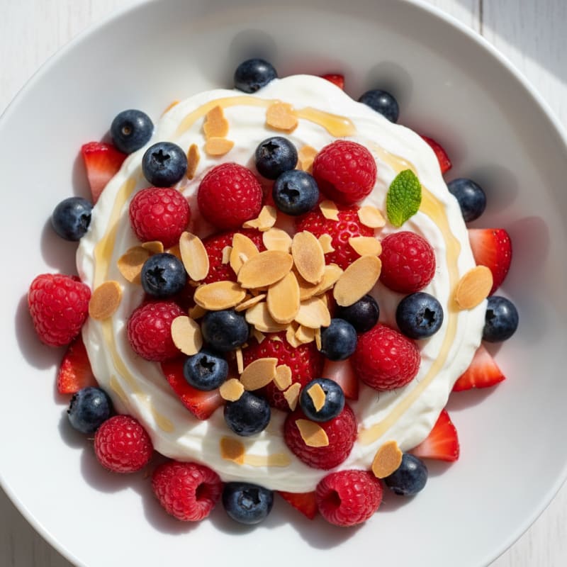 Greek Yogurt Protein Parfait with Mixed Berries and Almonds