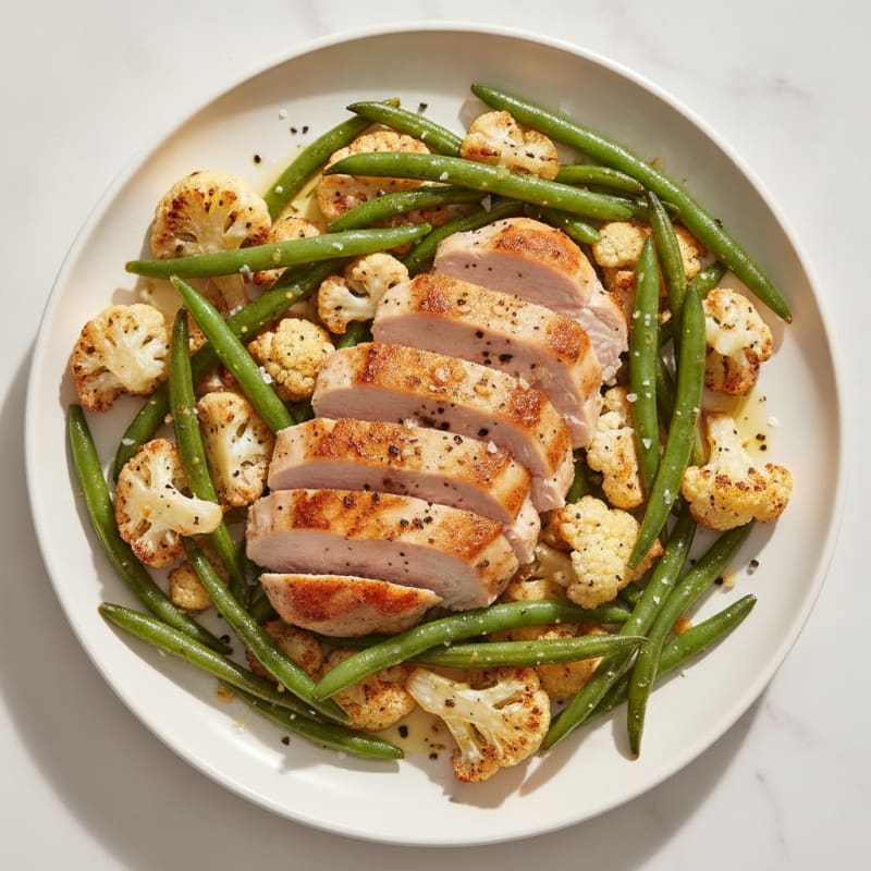 Seared Turkey Breast with Roasted Cauliflower and Green Beans