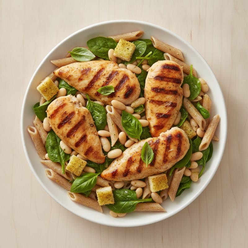 Grilled Chicken Pasta Salad with Spinach and White Beans