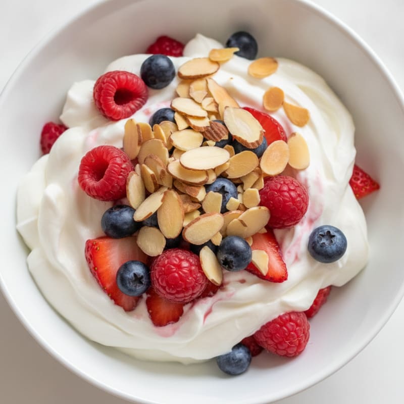 Greek Yogurt Protein Parfait with Mixed Berries and Almonds