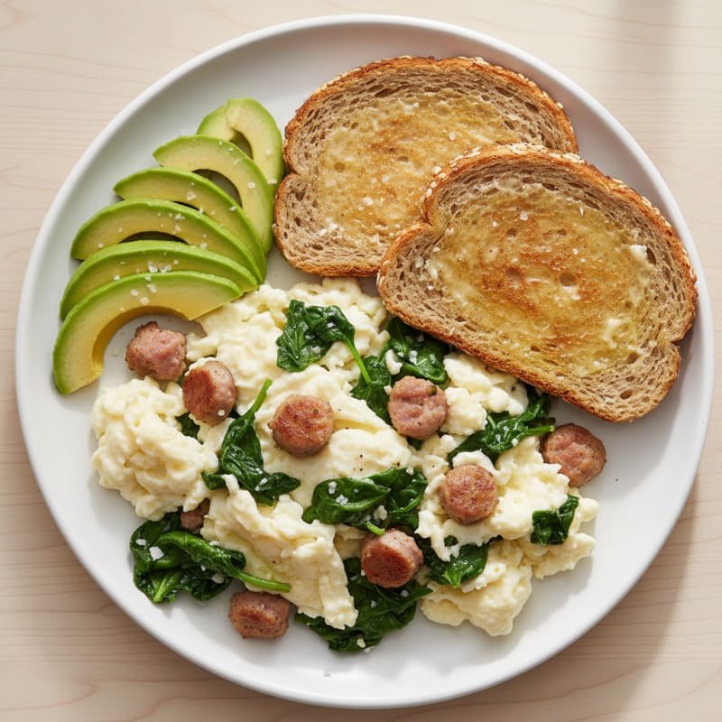 Egg White and Turkey Sausage Scramble with Spinach