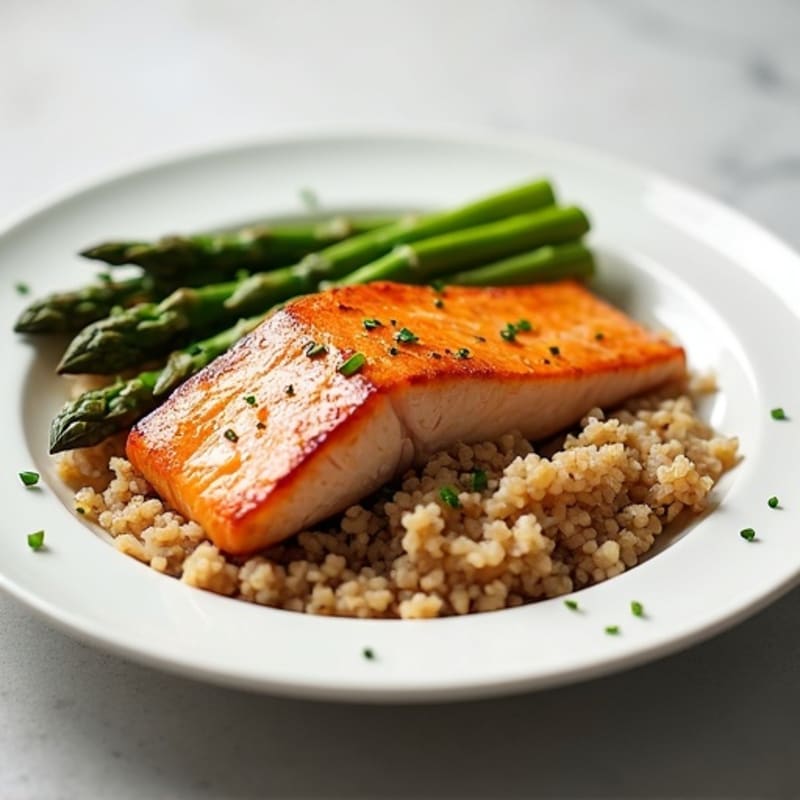 Seared Salmon with Steamed Asparagus and Brown Rice