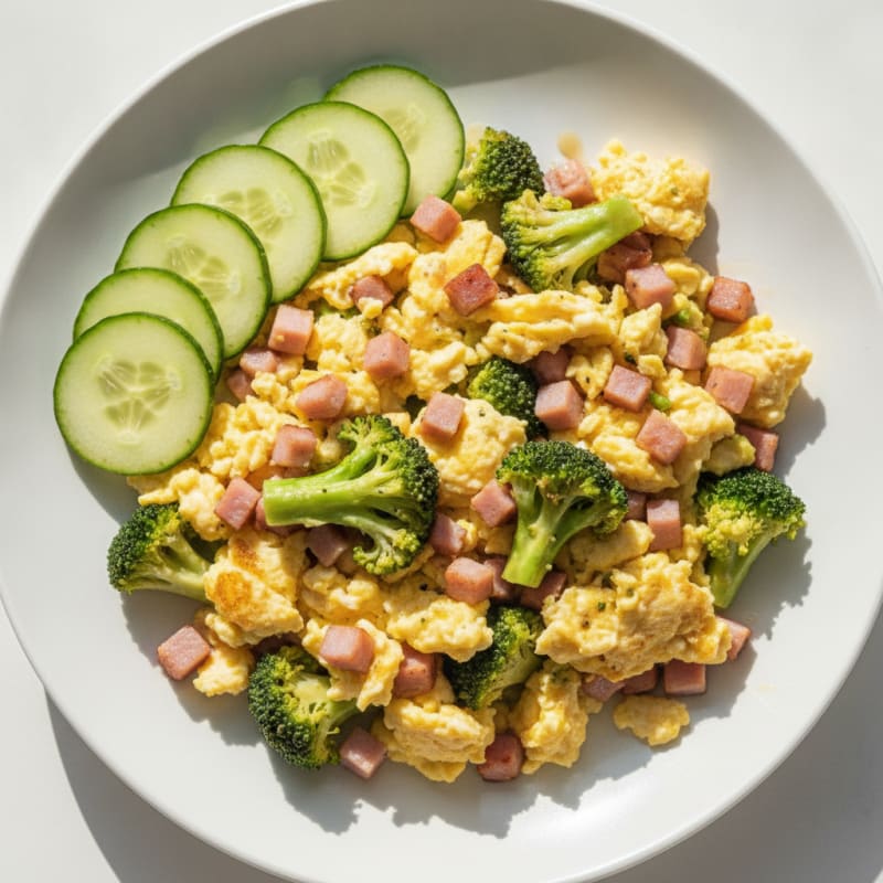 Egg and Ham Scramble with Sautéed Broccoli