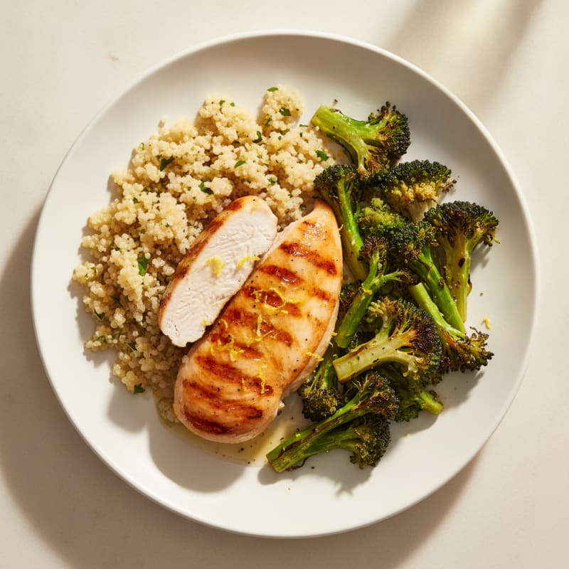 Grilled Chicken Breast with Quinoa and Roasted Broccoli