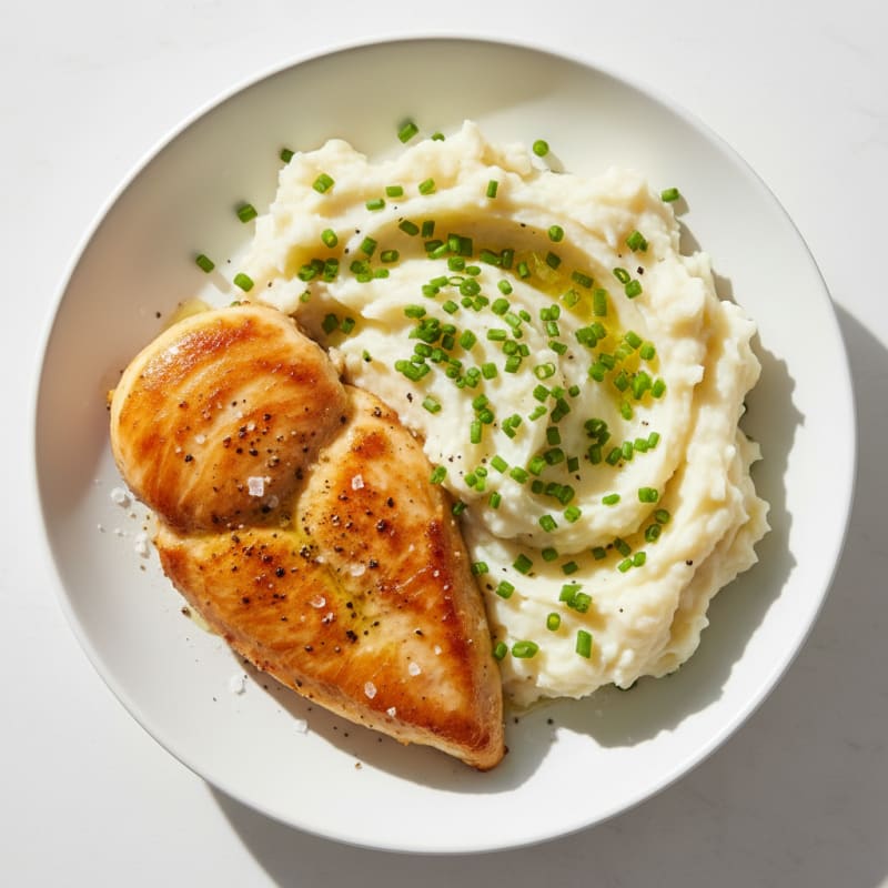 Garlic Mashed Potatoes with Chives and Seared Chicken