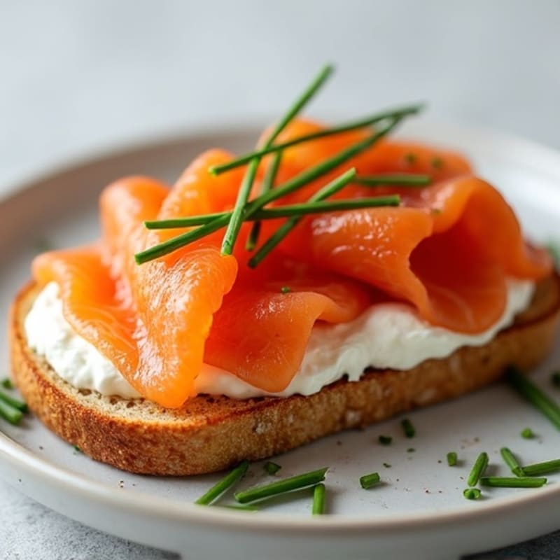 Smoked Salmon with Creamy Chive Spread on Crispy Whole-Grain Toast