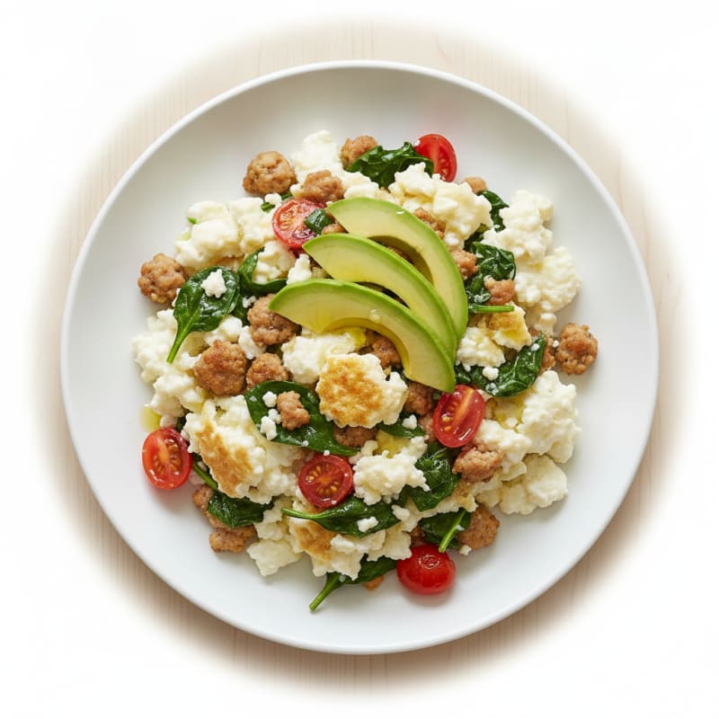 Egg White Scramble with Turkey Sausage and Spinach