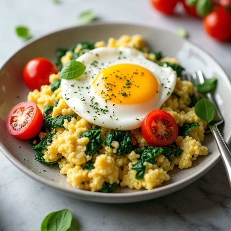 Egg White and Cottage Cheese Scramble with Spinach and Cherry Tomatoes