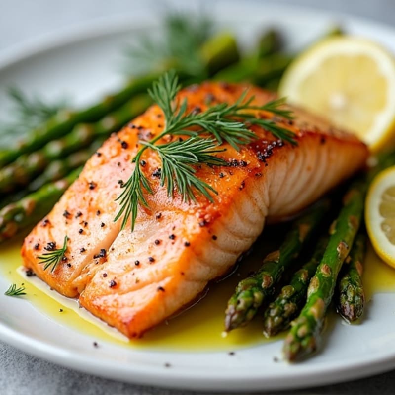 Crispy Pan-Seared Salmon with Lemon-Dill Roasted Asparagus