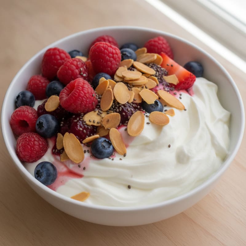Creamy Greek Yogurt Protein Bowl with Mixed Berries and Almonds