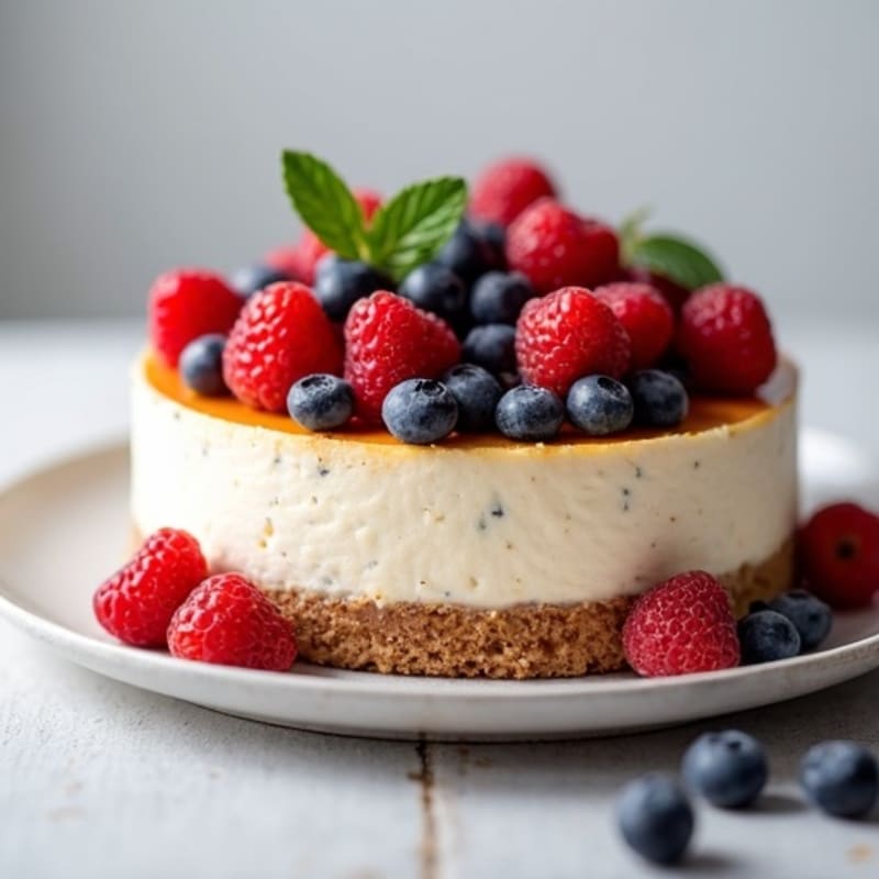 Silky Greek Yogurt Protein Cheesecake with Mixed Berries