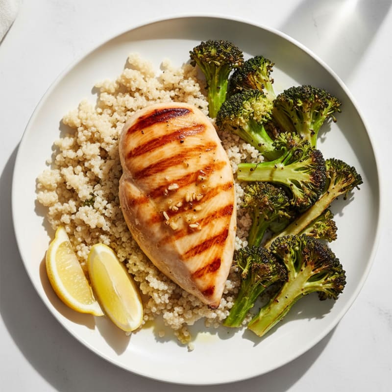 Grilled Chicken Breast with Quinoa and Roasted Broccoli