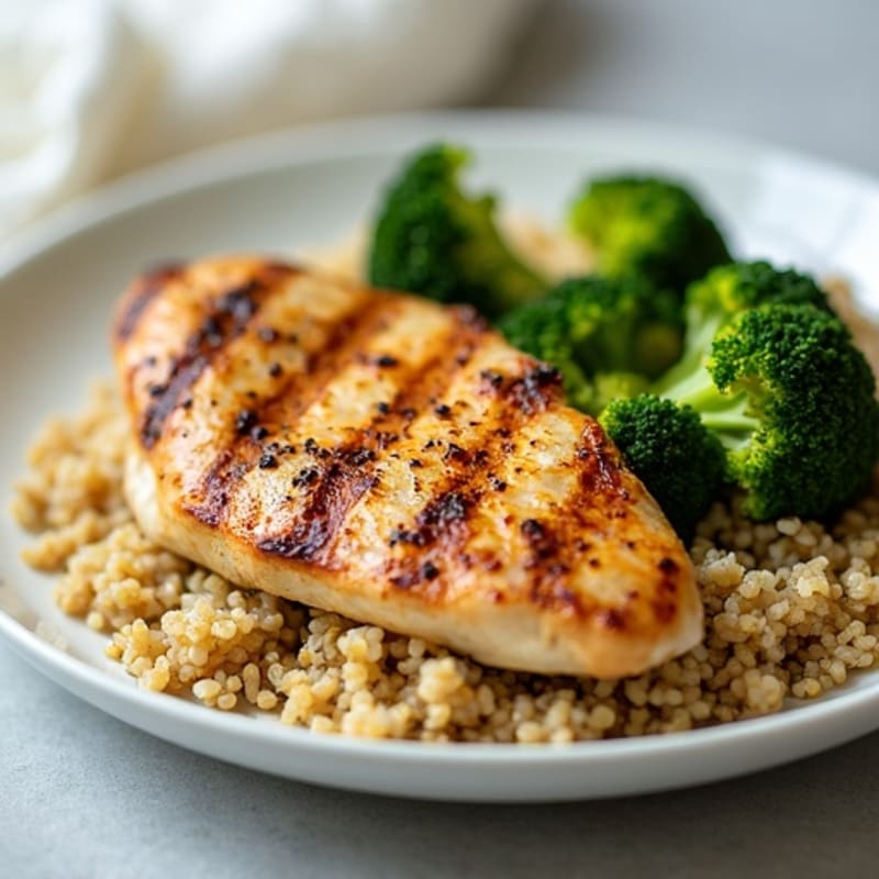 Grilled Chicken Breast with Quinoa and Roasted Broccoli