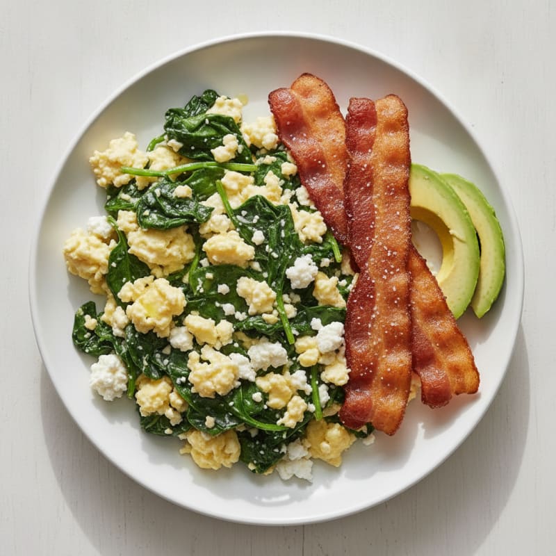 Cottage Cheese Scramble with Spinach and Turkey Bacon