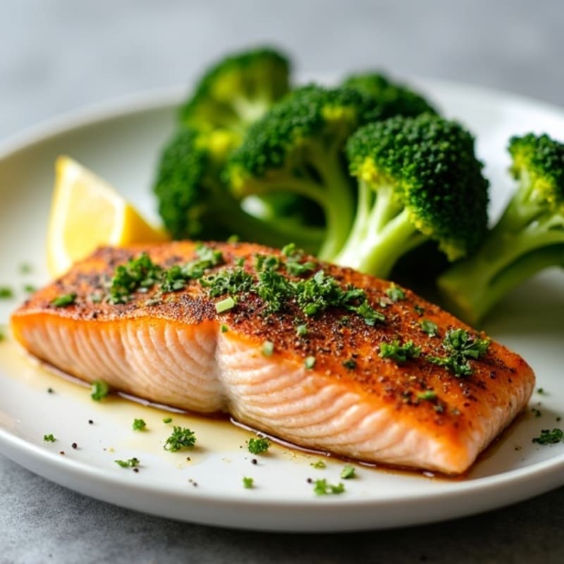 Herb-Crusted Pan Seared Salmon with Roasted Broccoli