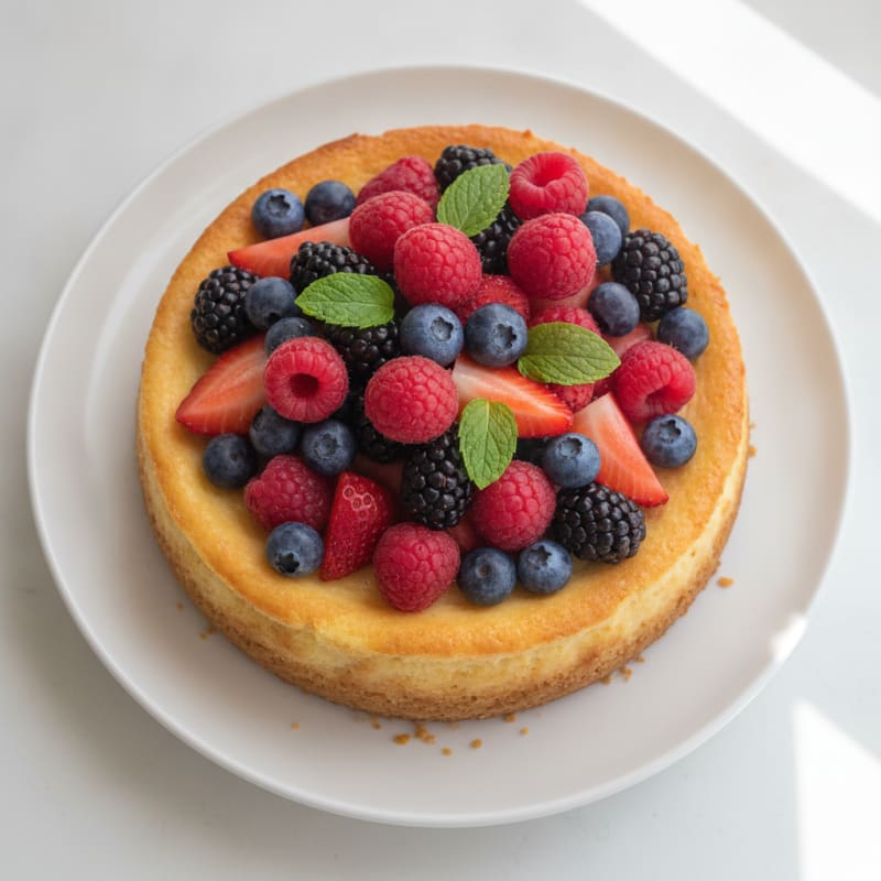 Greek Yogurt Protein Cheesecake with Mixed Berries
