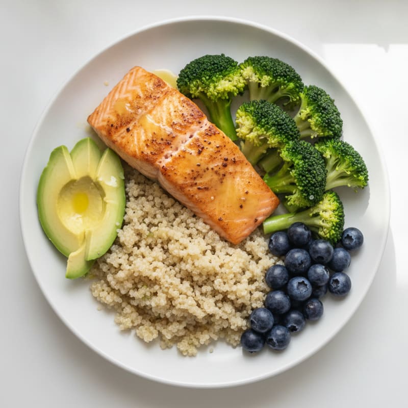 Pan-Seared Salmon with Steamed Broccoli and Quinoa