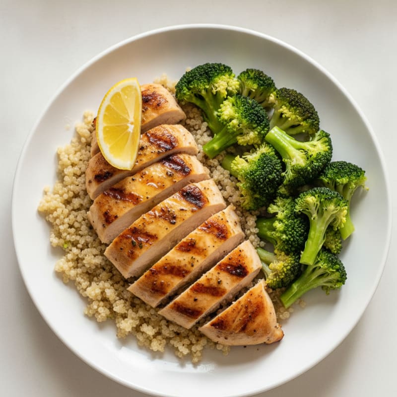 Grilled Chicken Breast with Quinoa and Steamed Broccoli