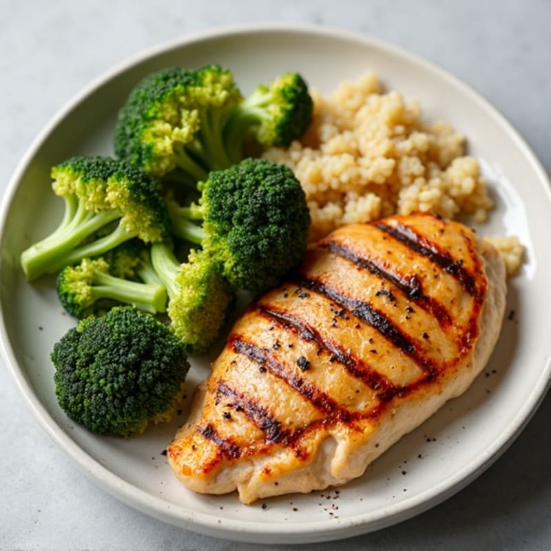 Grilled Chicken Breast with Quinoa and Roasted Broccoli