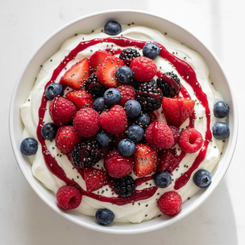 Greek Yogurt Protein Mousse with Mixed Berries