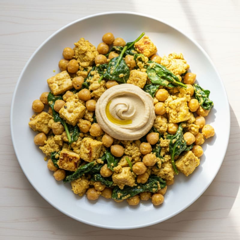 Creamy Tofu Scramble with Spinach and Chickpeas