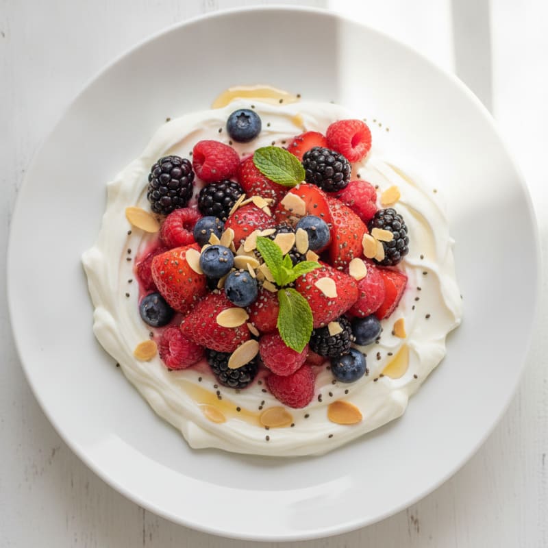 Creamy Greek Yogurt Protein Pudding with Mixed Berries