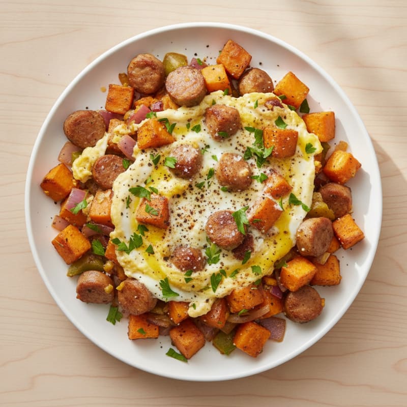 Chicken Sausage and Sweet Potato Hash