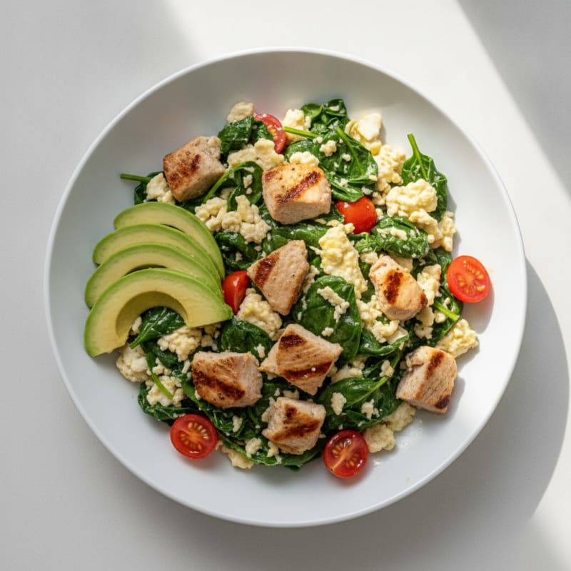 Egg White Scramble with Spinach and Grilled Turkey Breast