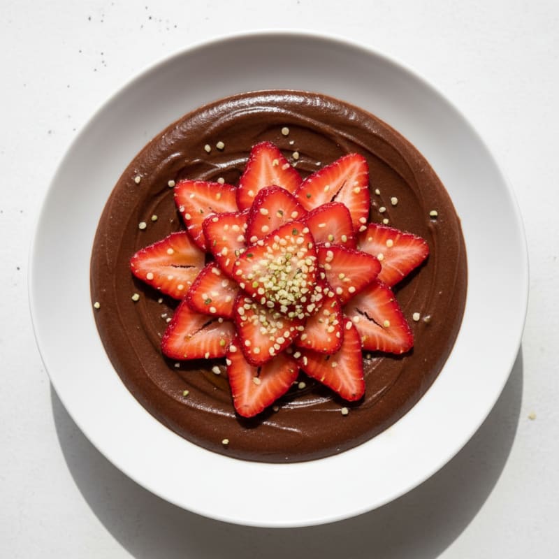 Silky Chocolate Protein Pudding with Sliced Strawberries