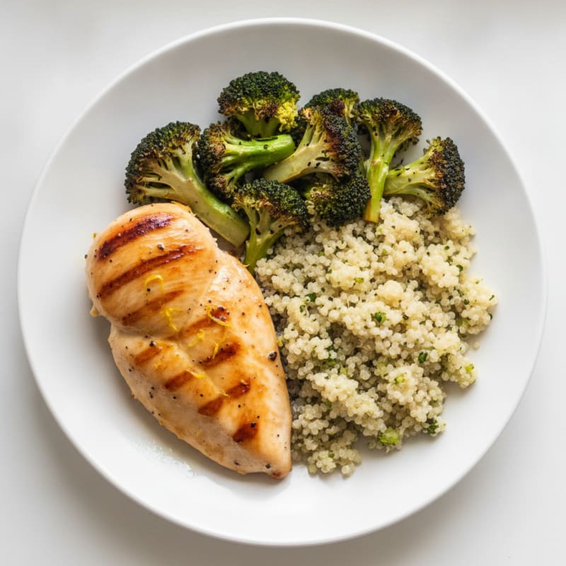 Grilled Chicken Breast with Quinoa and Roasted Broccoli
