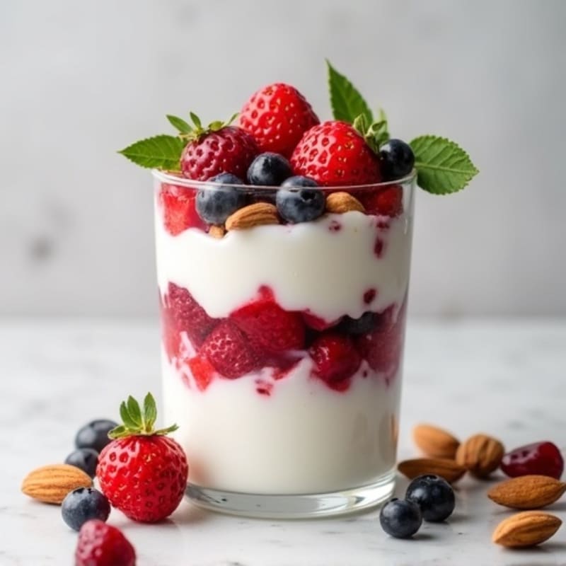 Greek Yogurt Protein Parfait with Mixed Berries and Almonds