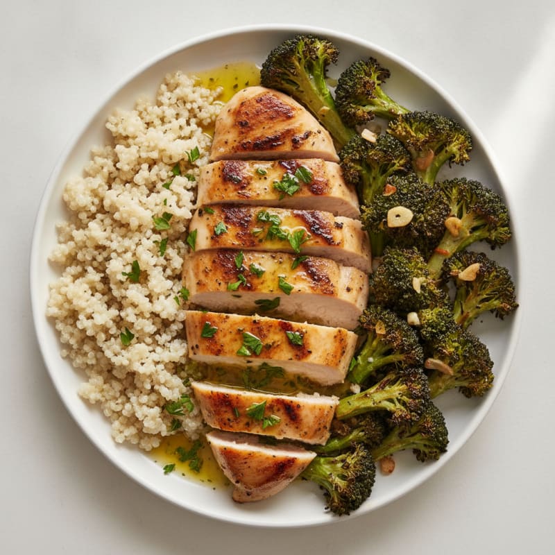 Grilled Chicken Breast with Roasted Broccoli and Quinoa