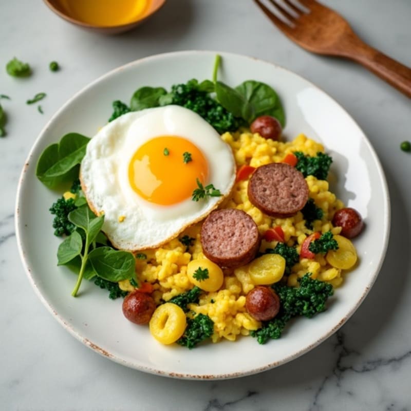 Egg White and Spinach Scramble with Turkey Sausage