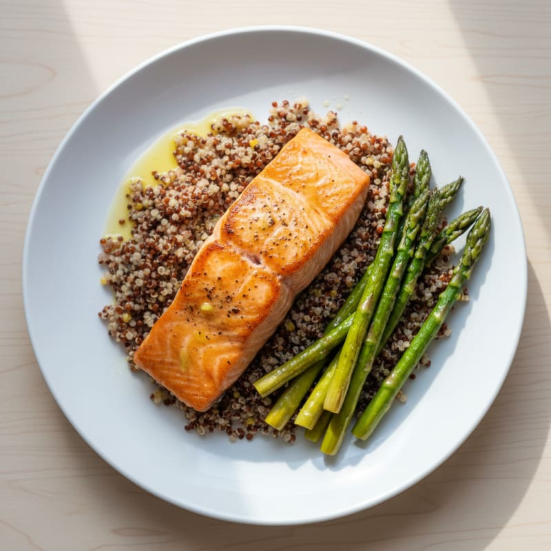 Seared Salmon Fillet with Quinoa and Roasted Asparagus