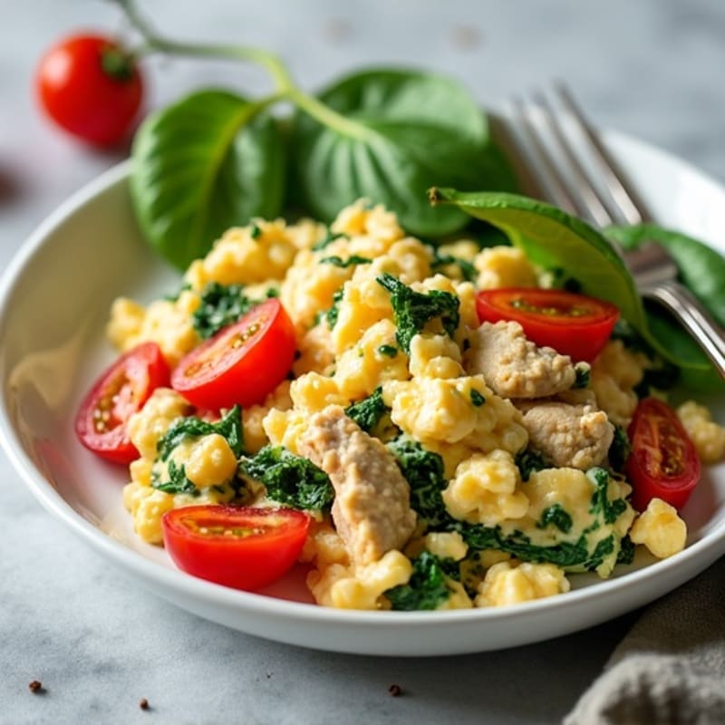 Egg White and Turkey Spinach Scramble with Cottage Cheese