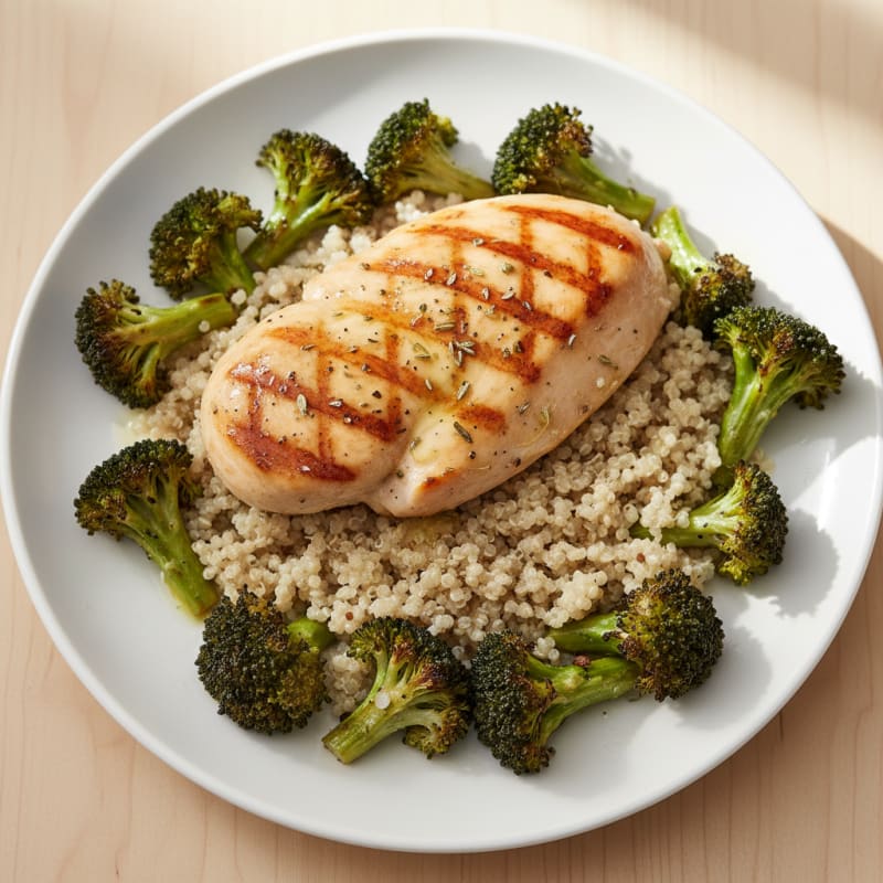 Grilled Chicken Breast with Quinoa and Roasted Broccoli