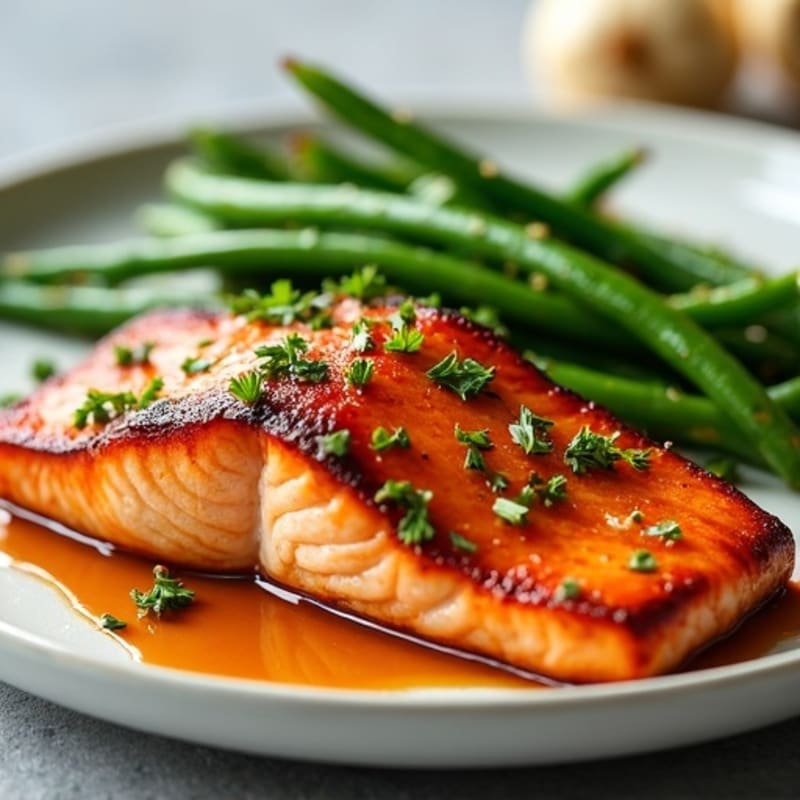 Baked Teriyaki Glazed Salmon with Roasted Green Beans