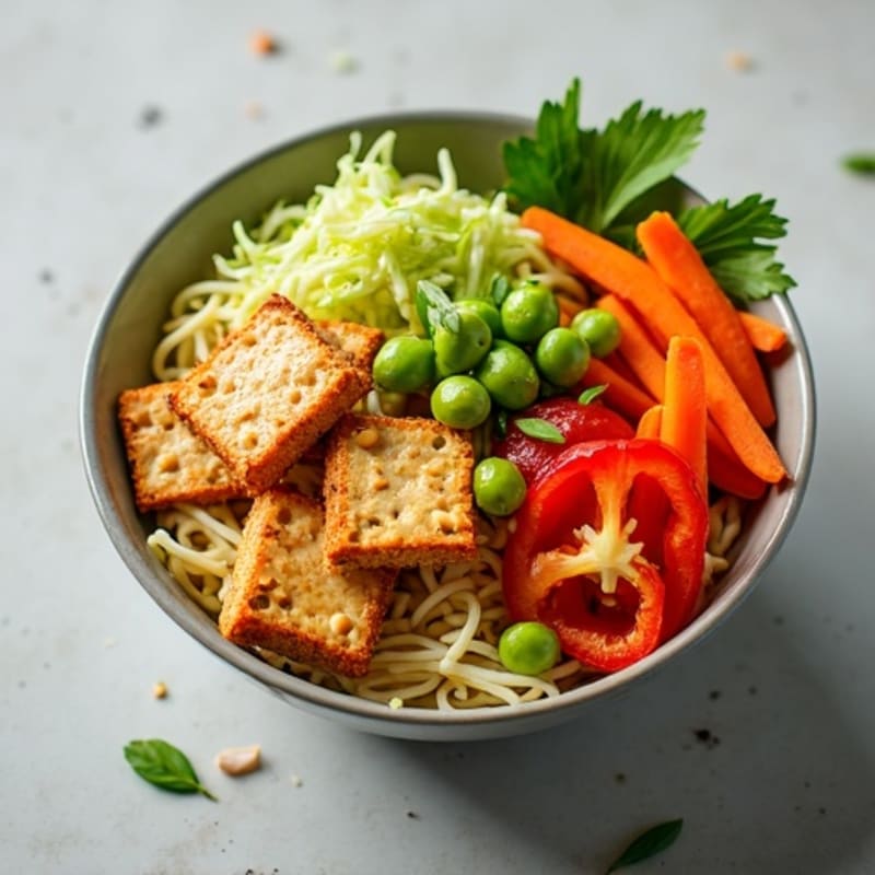 Silky Peanut Noodles with Crispy Tofu and Fresh Vegetables