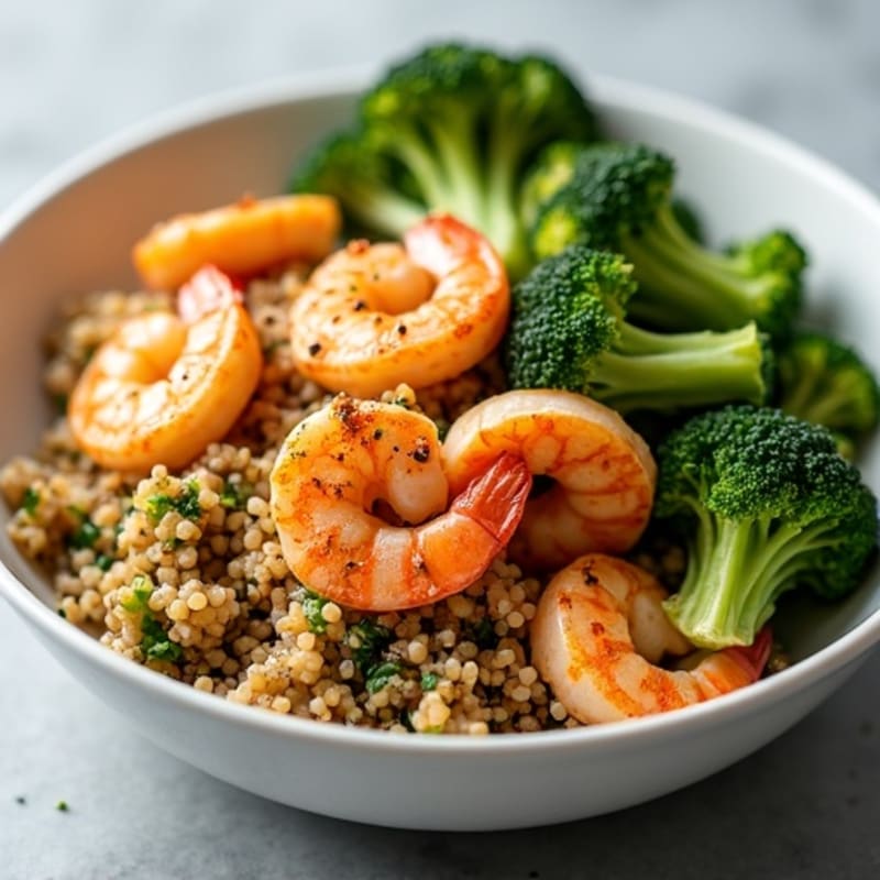 Seared Shrimp and Quinoa Bowl with Roasted Broccoli
